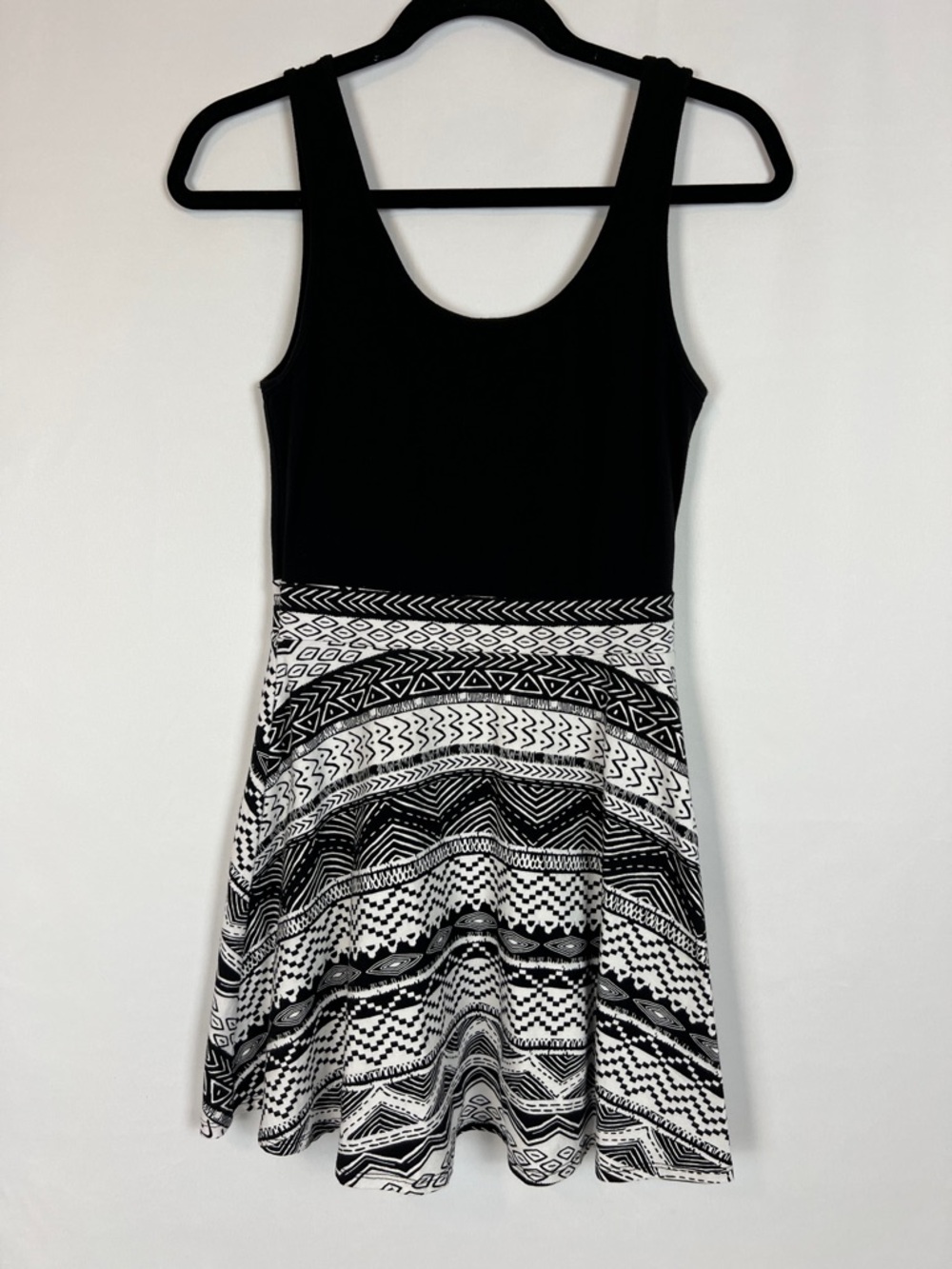 Ambiance Black and White Tribal Fit-and-Flare Mini Dress